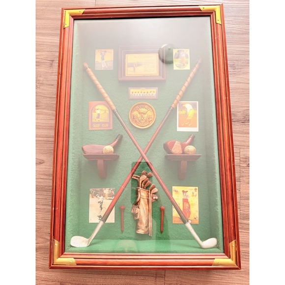 Other - Vintage Golf Shadow Box Wall Decor Framed Clubs Balls Man Cave Display